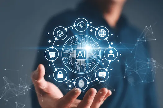 Virtual orb with computer menu options hovering over an open hand